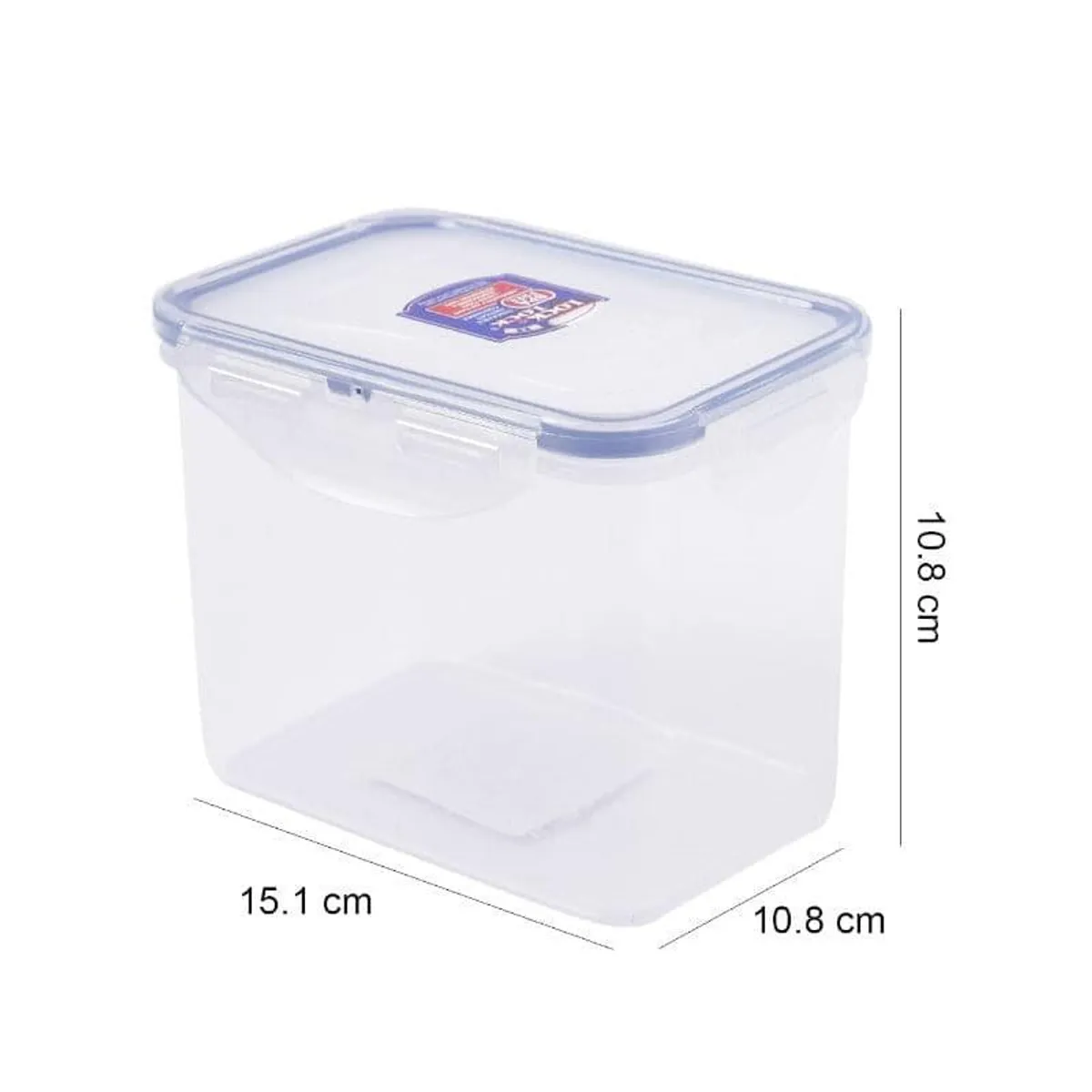 Empty transparent rectangular container showing its lidded rectangular shape.