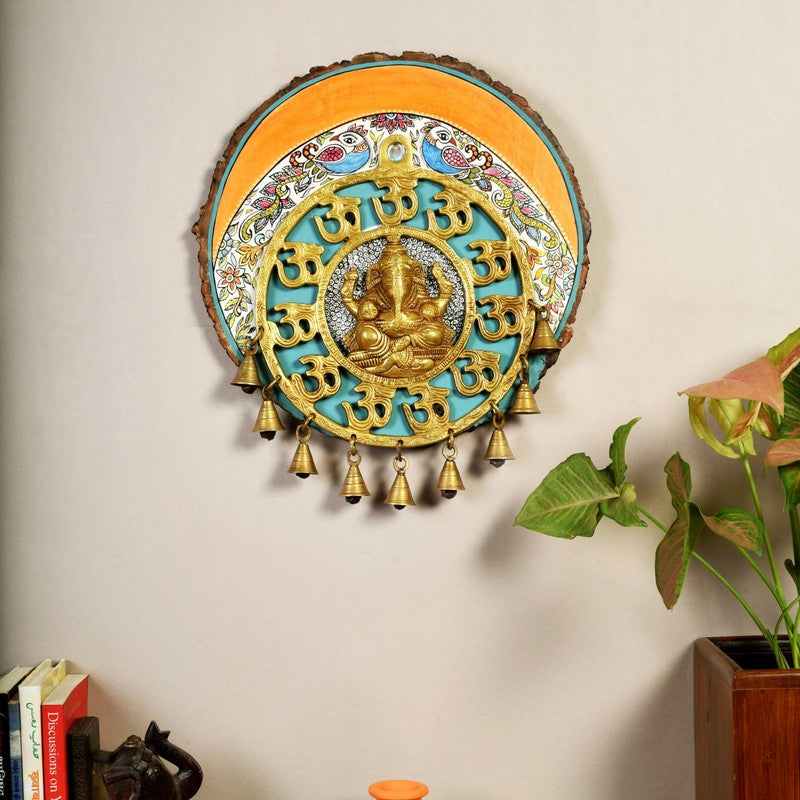 Ganesh Ji Round Mango Wood Wall Accent