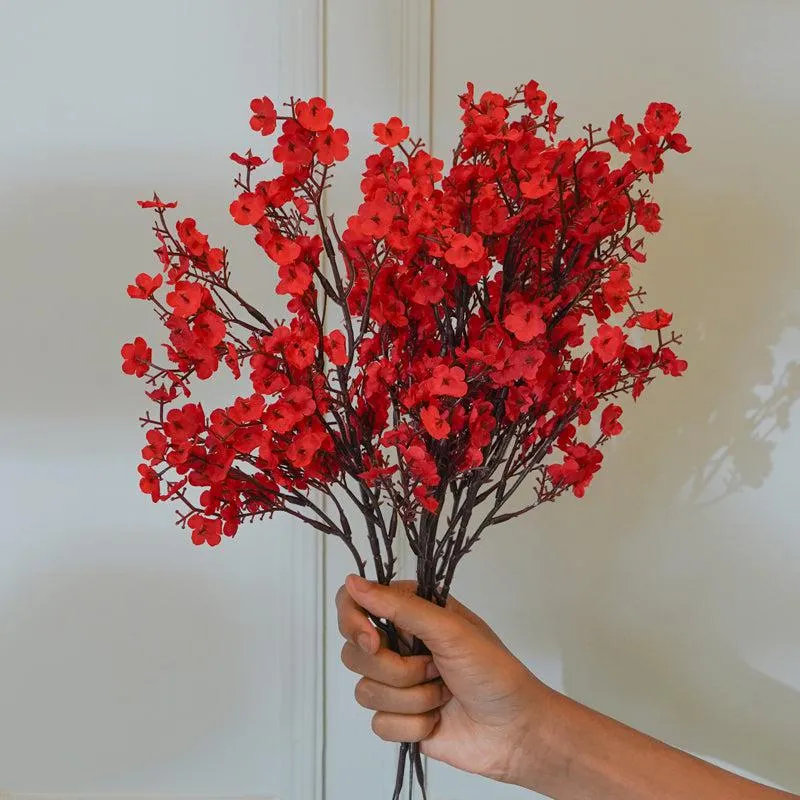 Faux Red Gypsophila Flower Stick (19 CM) - Set Of Four media 3
