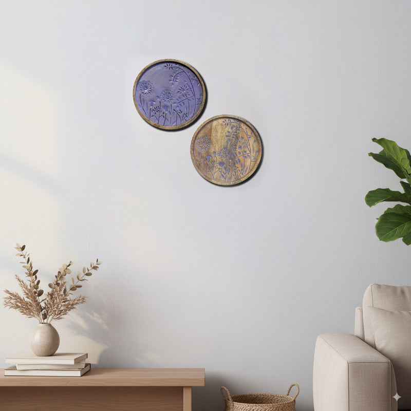 Floral Reveri Wooden Wall Plates - Set Of Two