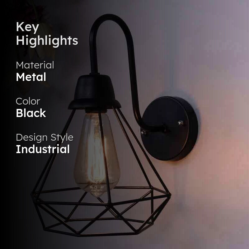 Dapper Diamond Metal Wall Lamp - Black media 2