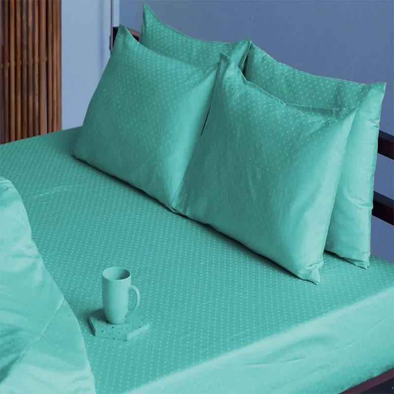 Azva Swiss Dot Cotton Bedsheet (Aqua) - 300 TC media 4