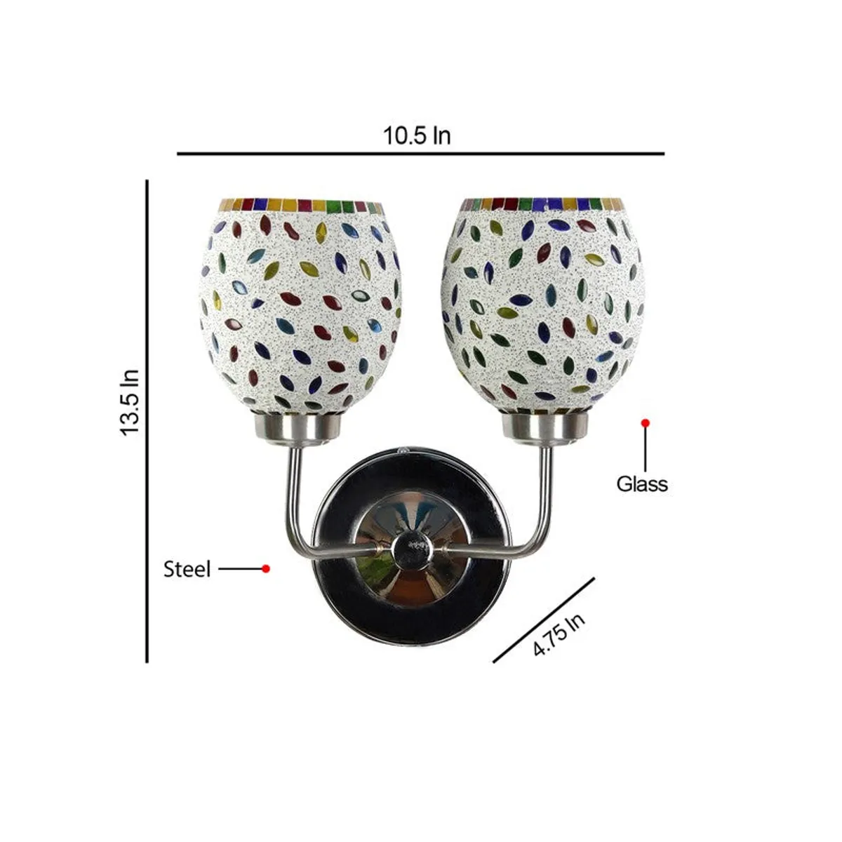Dual mosaic glass wall lamp with dimensions shown