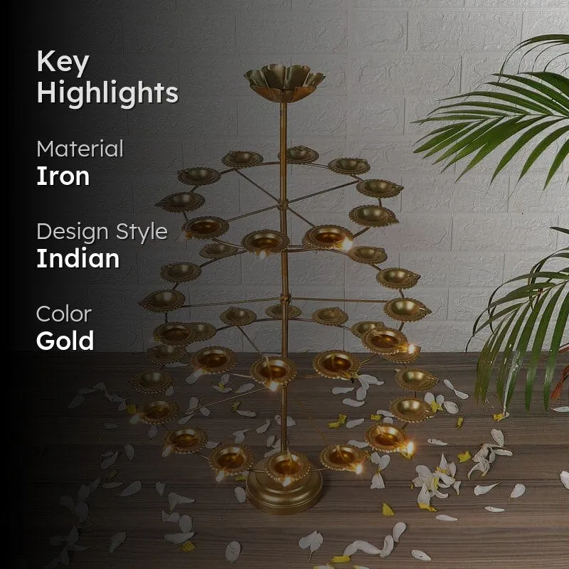 Taruna Iron Diya Stand - Gold media 2