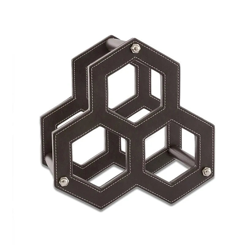 AarviDecor HexaCell Faux Leather Wine Rack - Brown media 3