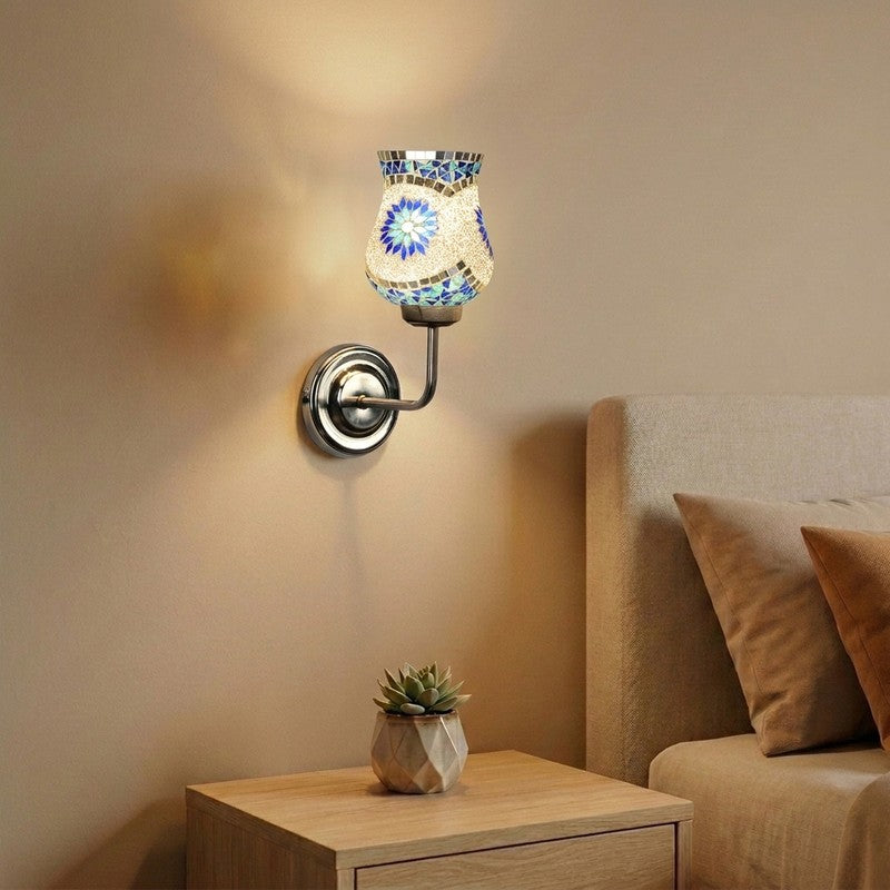 Sapphire Crest Glass Wall Lamp - Silver,White
