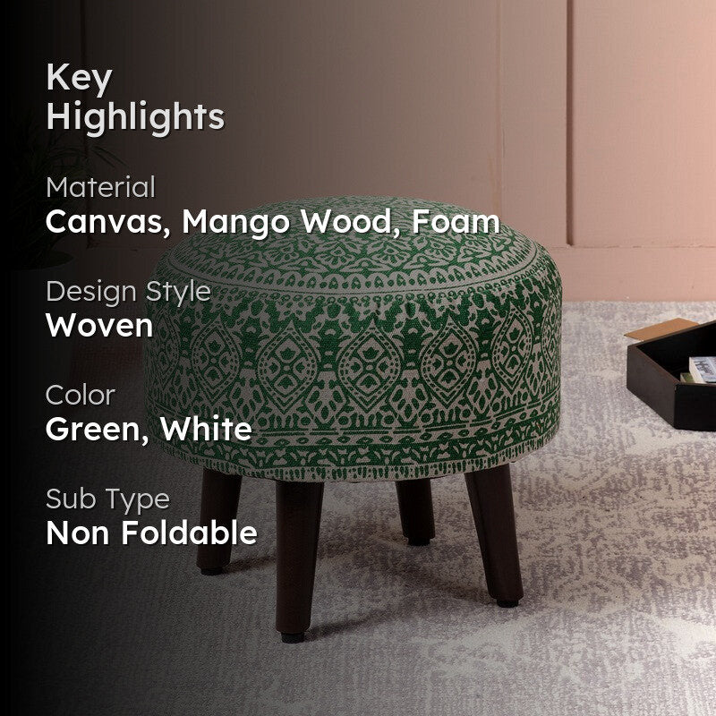 Chenova Cotton Ottoman - Green & White media 2