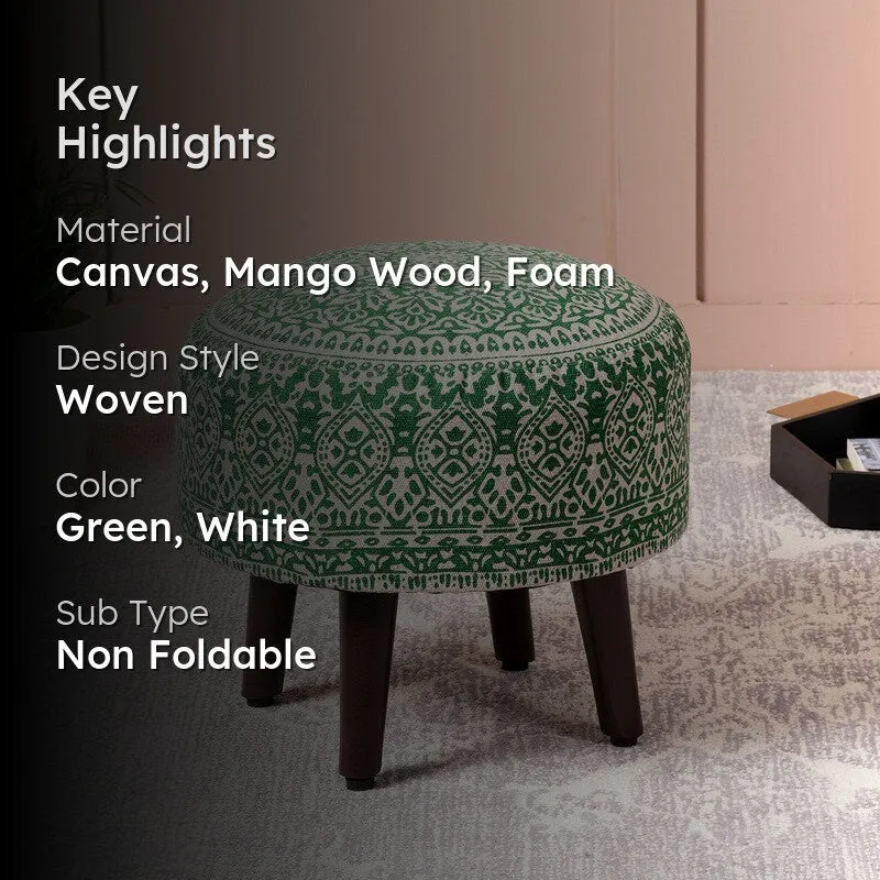 Chenova Cotton Ottoman - Green & White media 2