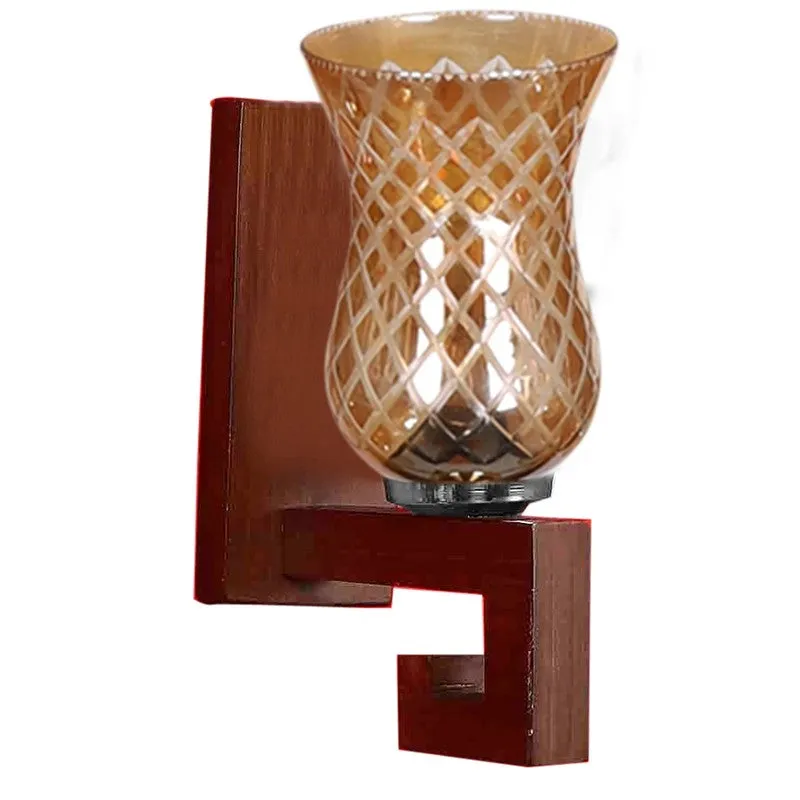 Honey Glow Decorative Wooden Base Glass Wall Lamp media 6