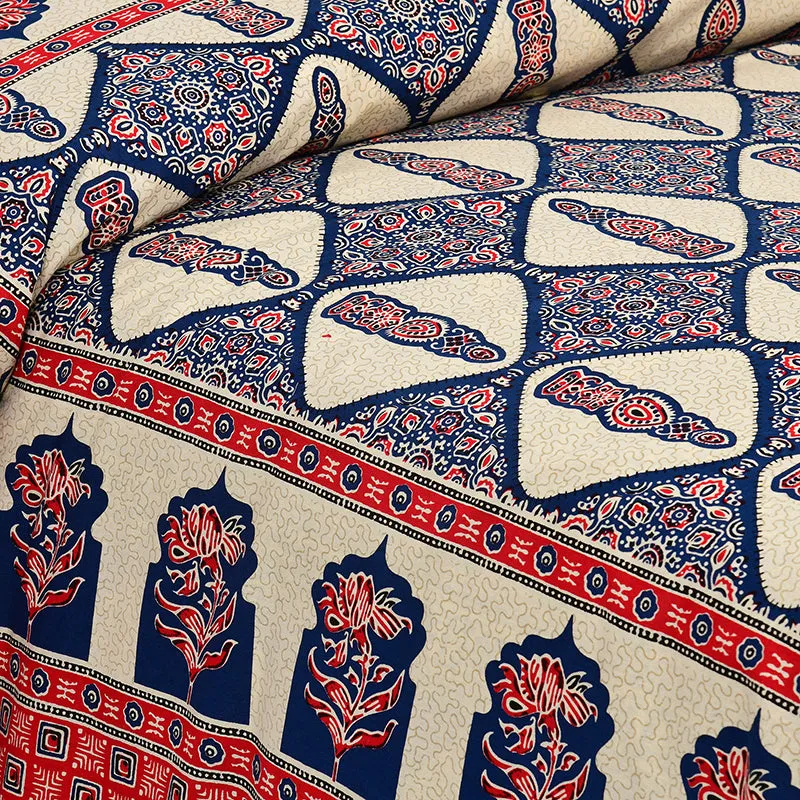 Apeksha Ethnic Cotton Bedsheet (Yellow,Blue) - 160 TC media 3