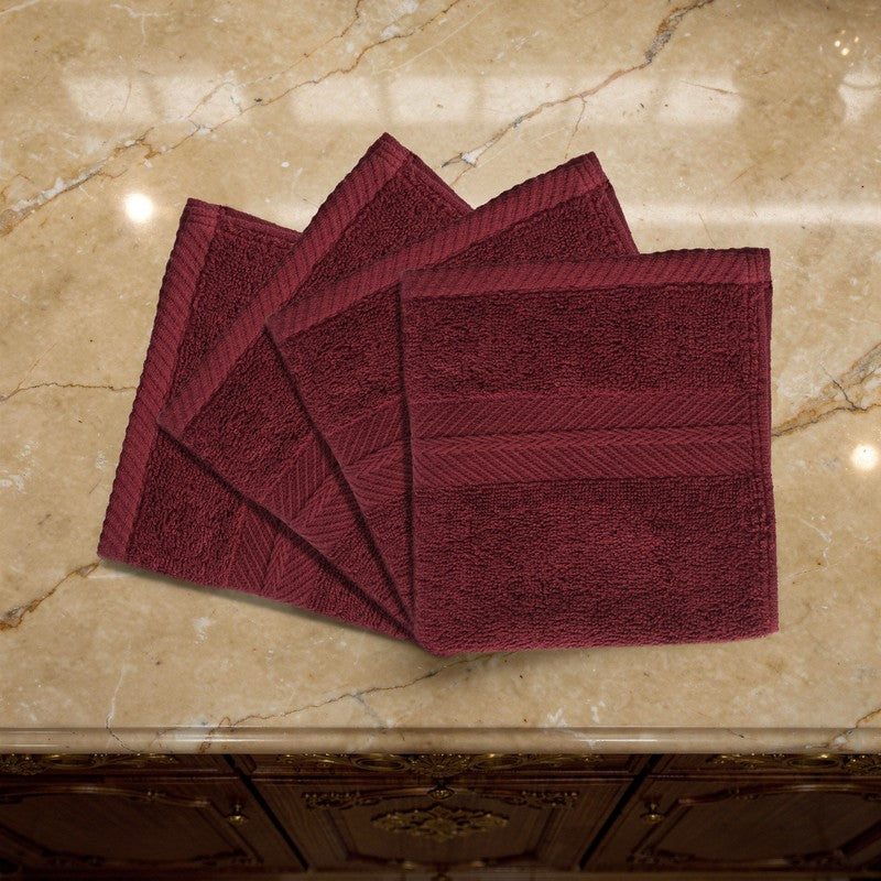 PlushAura Cotton Face Towel (Maroon) - Set Of Four media 5