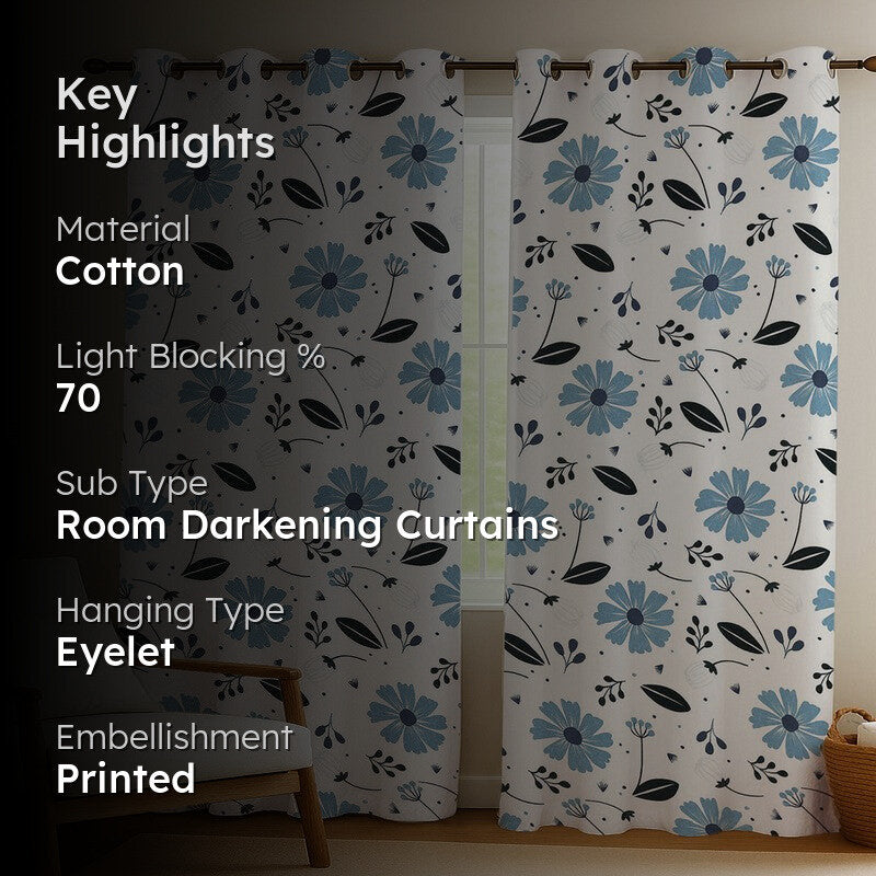 BloomSpry Cotton Curtains (blue,black) - Set Of Two media 2