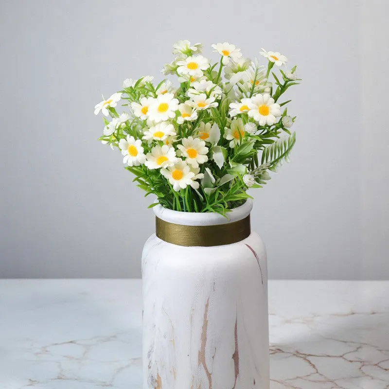 Bit-Daisy Silk Artificial Flower Stick - White & Yellow media 4