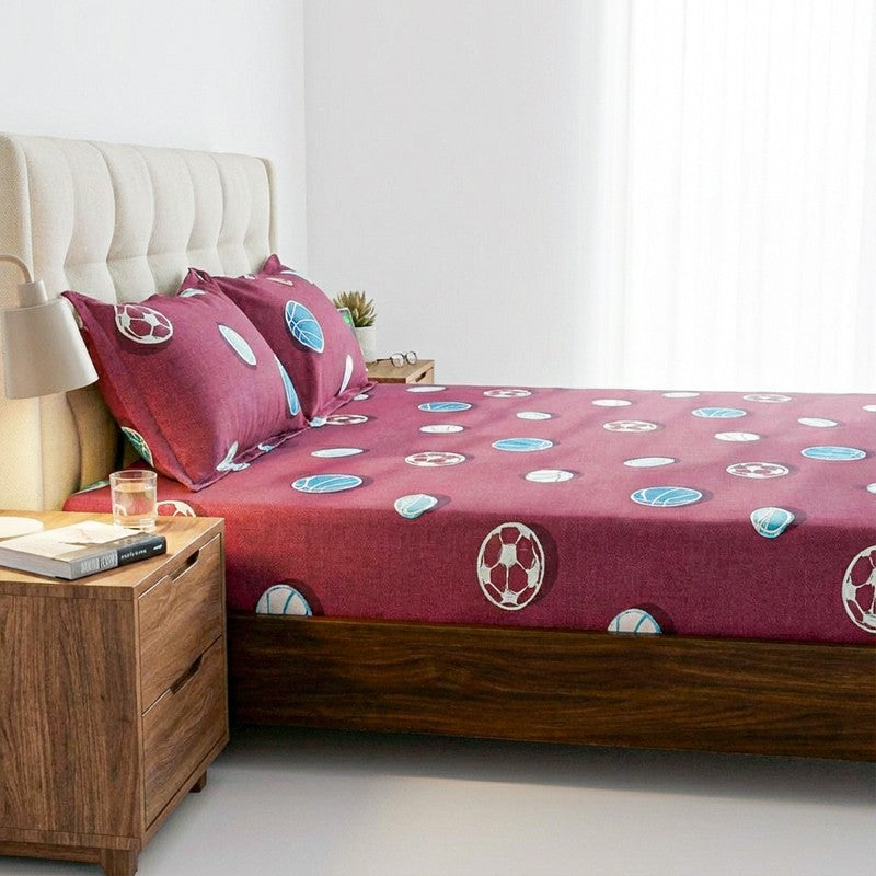 Baseball Dreams Kids Neon Print Cotton Bedsheet (Maroon) - 144 TC media 3