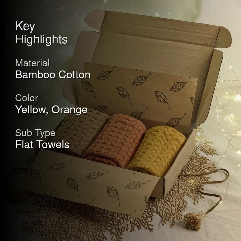 Festive Glow Towel Gifting Set (Yellow, Orange ) - Set Of Three media 2