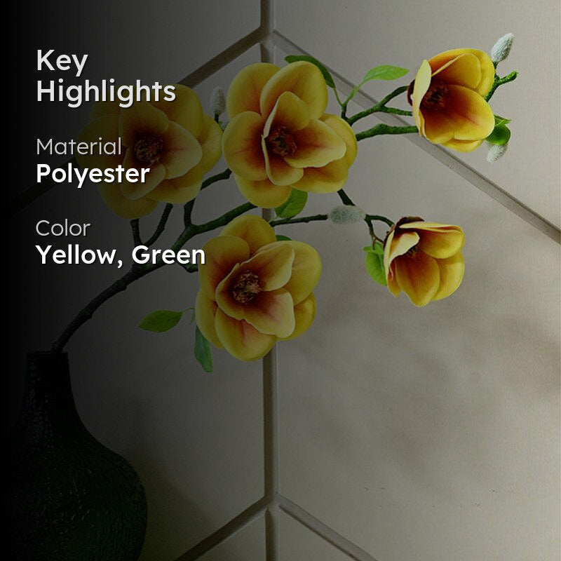 Artificial Magnolia Flower Stick - Yellow & Brown media 2