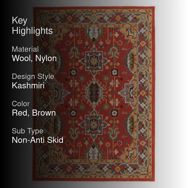 Nausicaa Hand Tufted Ethnic Wool & Nylon Carpet - Red media 2