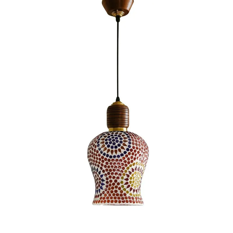 Mosaic Bell Pendant Wooden Ceiling Lamp media 4