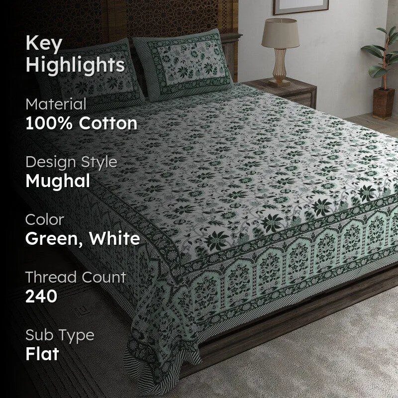 Craftet Cotton Bedsheet (Green,White) - 240 TC media 2