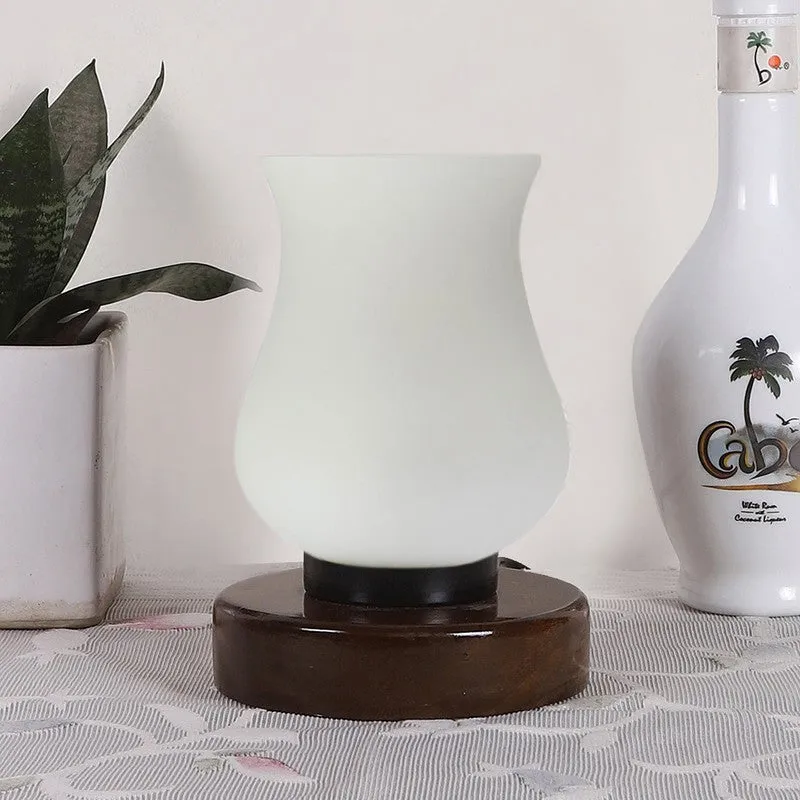 Glassiva Glass Table Lamp With Wooden Base - White media 4