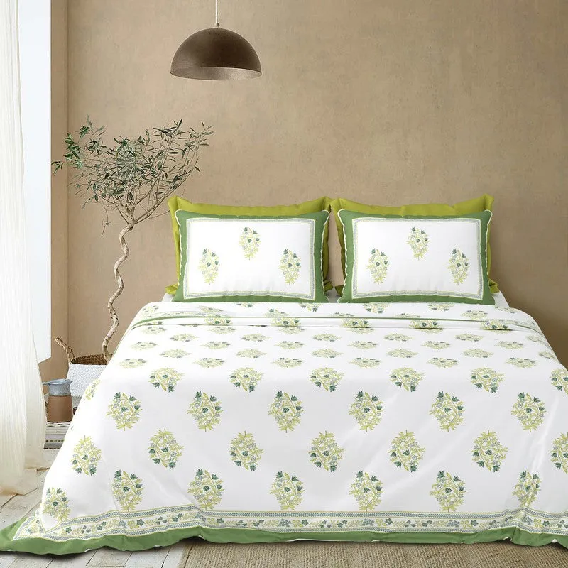 Rang Flow Cotton Bedsheet (Parrot Green,White) - 120 TC media 3
