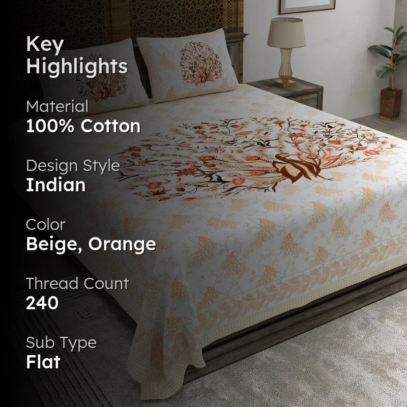 Classicra Cotton Bedsheet (Beige,Orange) - 240 TC media 2