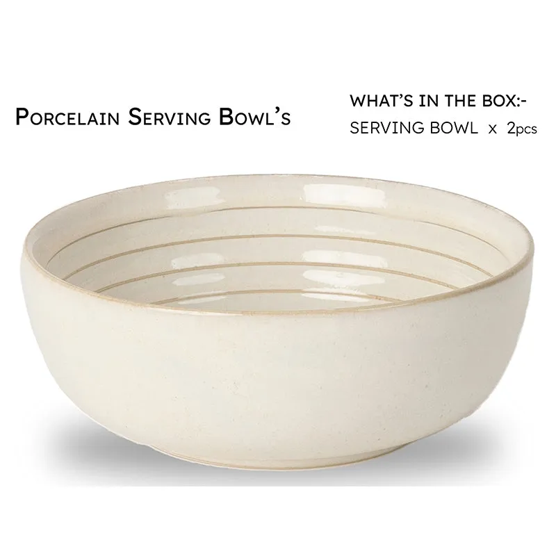 Lilyvein Porcelain Serving Bowl (Ivory/1000 mL) - Set Of Two media 4