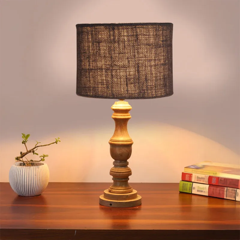 Sienna I Carve Wooden Table Lamp - Grey,Brown media 2