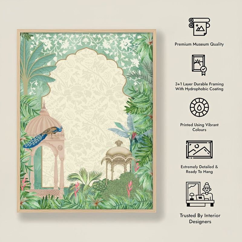 Mehfil- e - Gul Framed Mughal Canvas Archival Canvas Wall Painting - Natural Brown Frame media 8