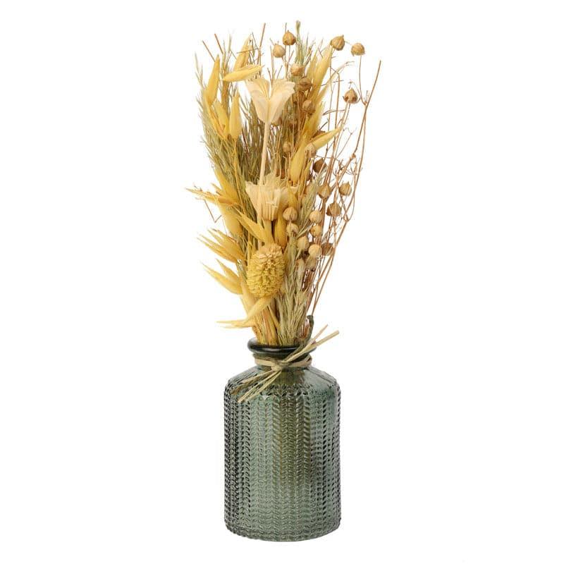 Vintage Green Glass Bottle Vase with 2 Dried Floral Sticks media 3