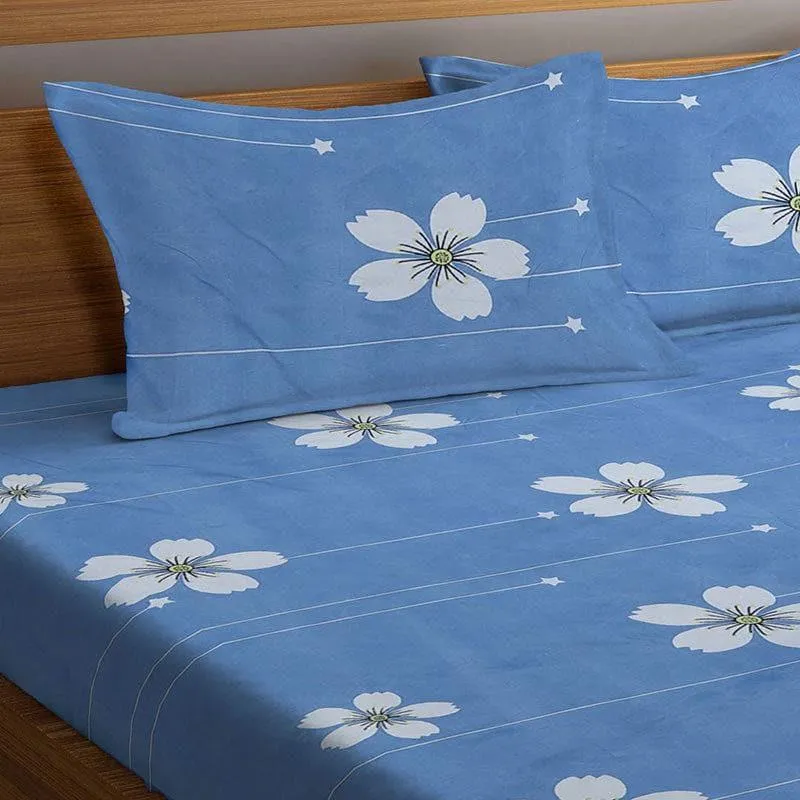 Blue Cora Fitted Bedsheet - 150 GSM media 4