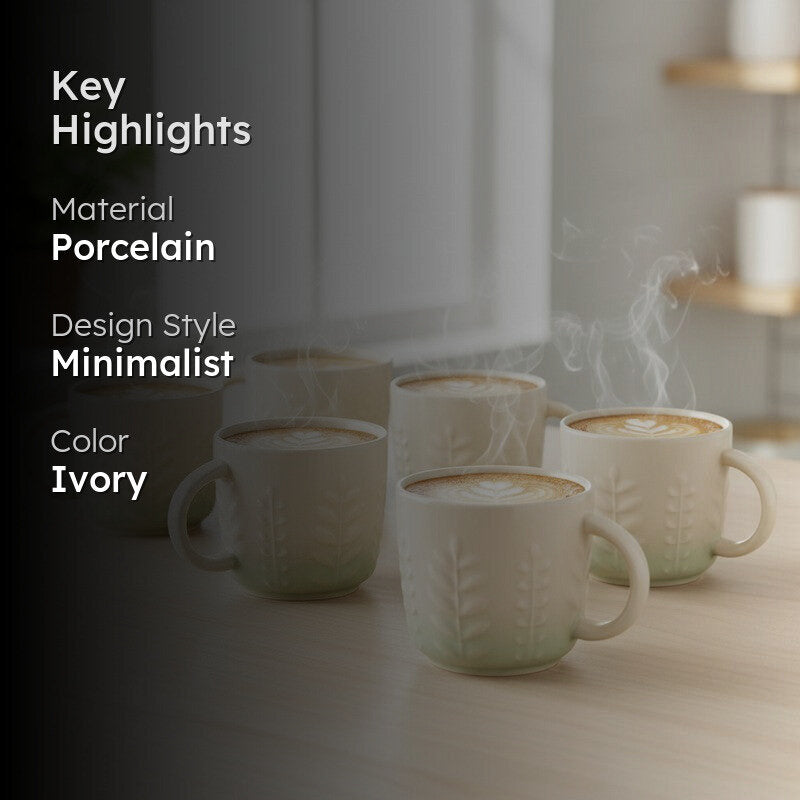 Calista Porcelain Tea Cup (200 mL Each,Green) - Set Of Six media 2