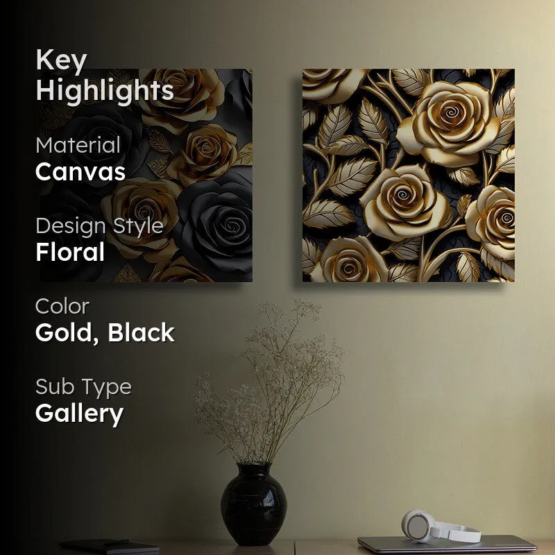 Gilded Roses Canvas Wall Art - Set Of Two media 2