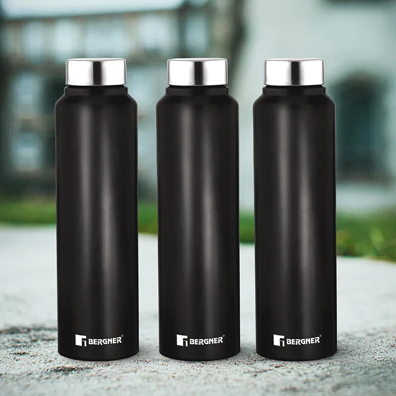 Bergner Aqua Lock Black Leakproof Stainless Steel Bottle (1000 mL Each) - Set Of Three media 1
