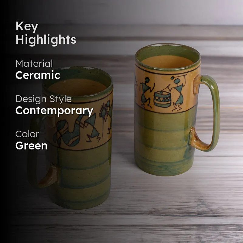 Warli Ceramic Coffee Mug (300mL Each) - Set of Two media 2