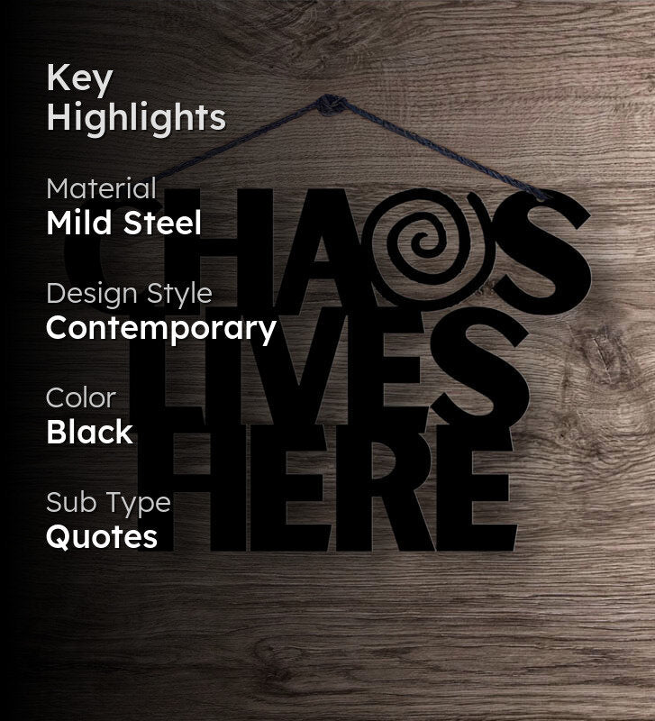 Chaos Lives Here Typography Mild Steel Wall Accent media 2