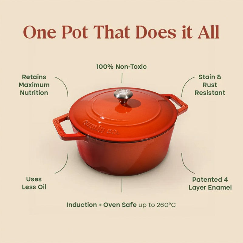 Cumin Co Enamel Cast Iron Cooking Pot (1200 mL) - Rust media 4