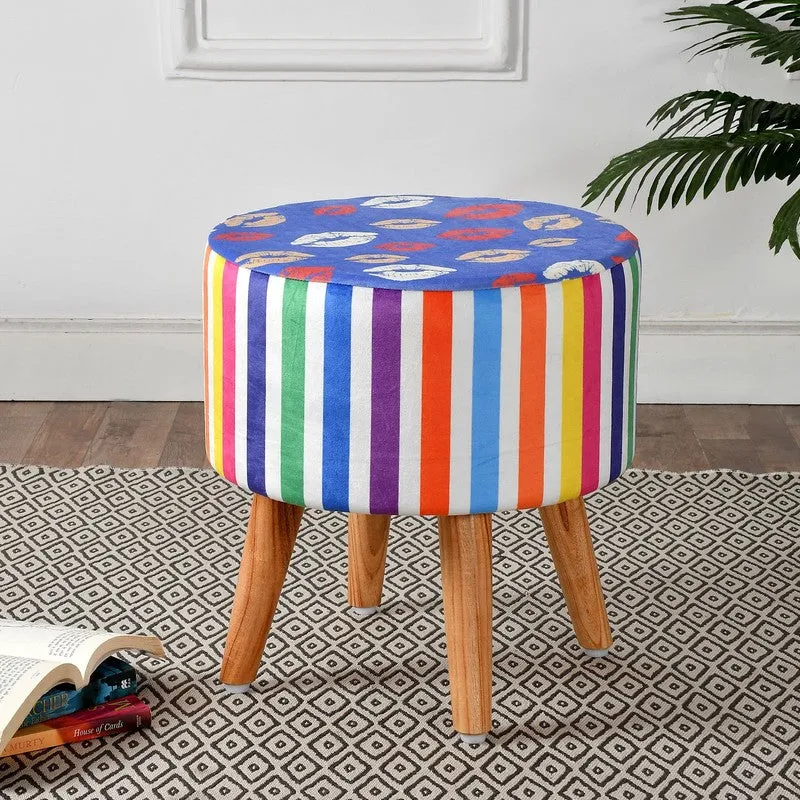 Viva Striped Velvet Ottoman - Multicolor media 1