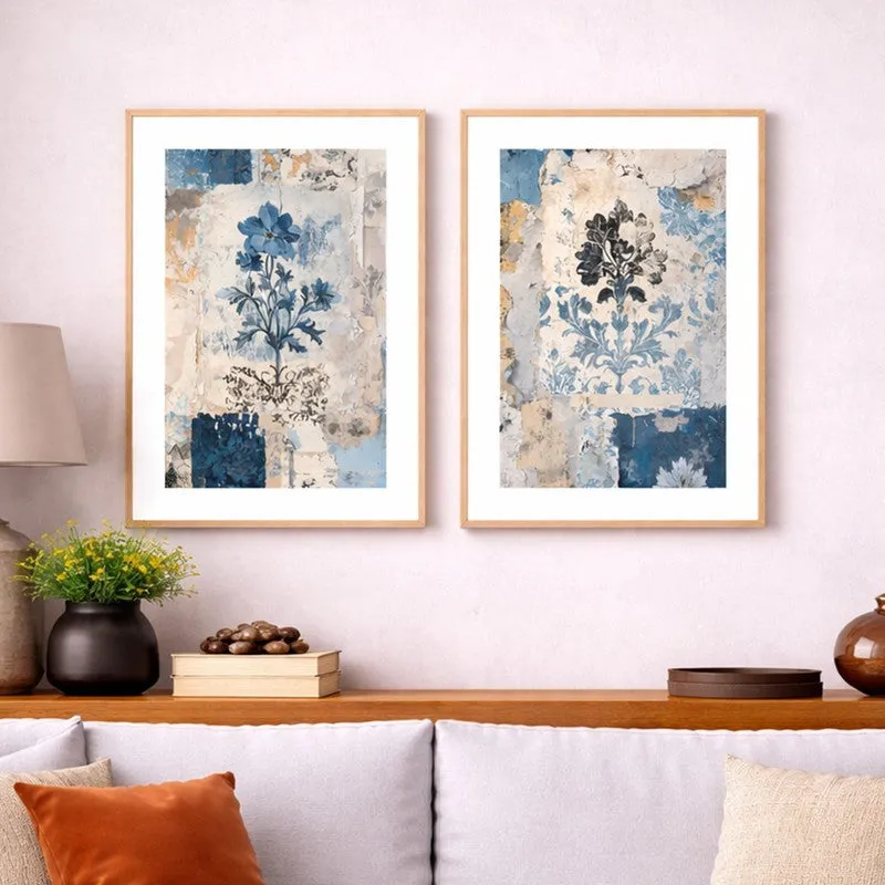 Blue Flora Charm Paper Wall Art With Frame - Set Of Two media 3