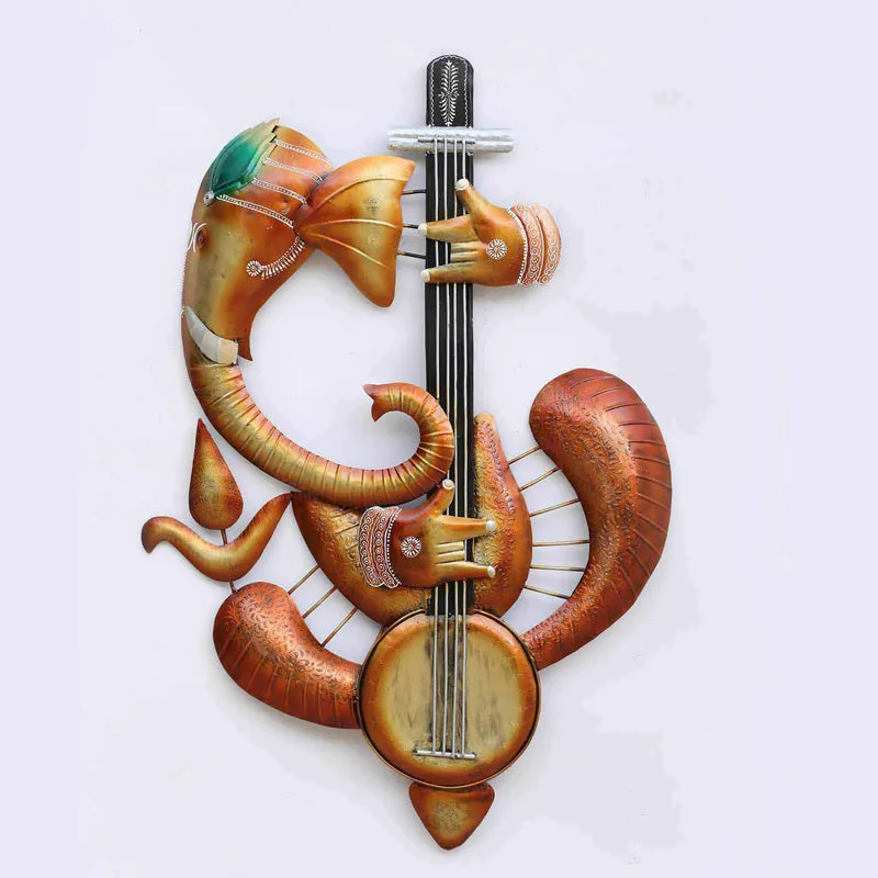 Ganesha with Veena Iron Wall Accent media 5