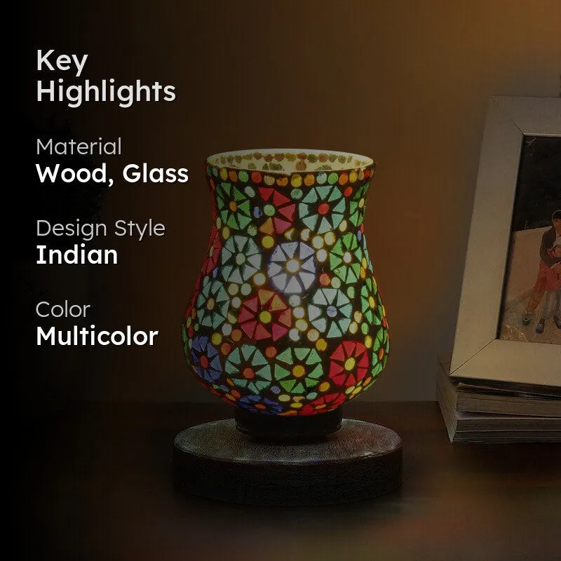 Candlea Mosaic Glass Table Lamp With Wooden Base - Multicolor media 2