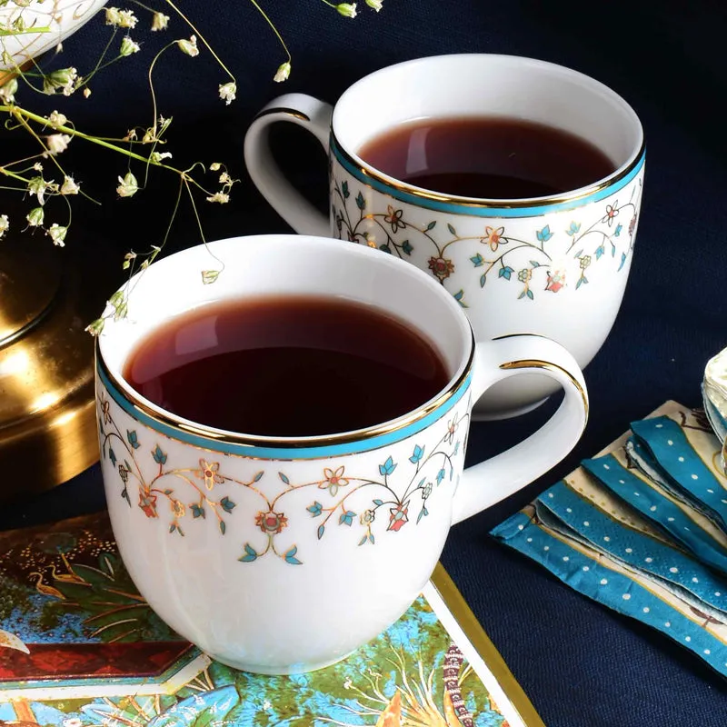 Gilded Mavi Pete 24k Gold Brushed Porcelain Coffee Mug (300 mL Each) - Set Of Four media 4