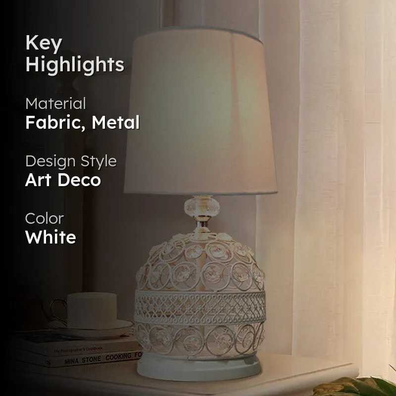 Filigree Metal Fabric Table Lamp - White media 2