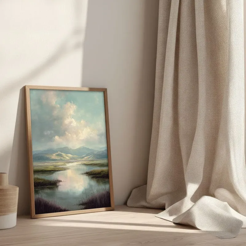Meadow of Tranquility Archival Paper Wall Painting With Brown Frame media 3