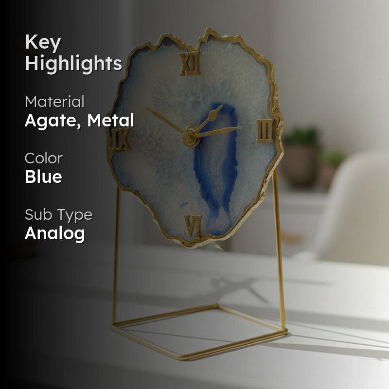 Darsh Handcrafted Agate Table Clock - Blue media 2