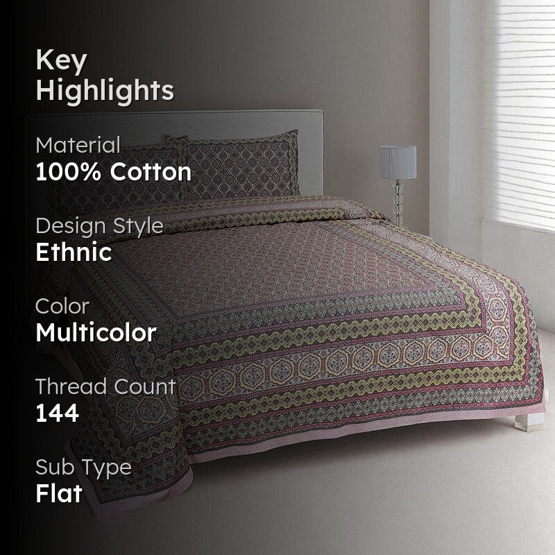 Amritasha Ethnic Cotton Bedsheet (Multicolor) - 144 TC media 2