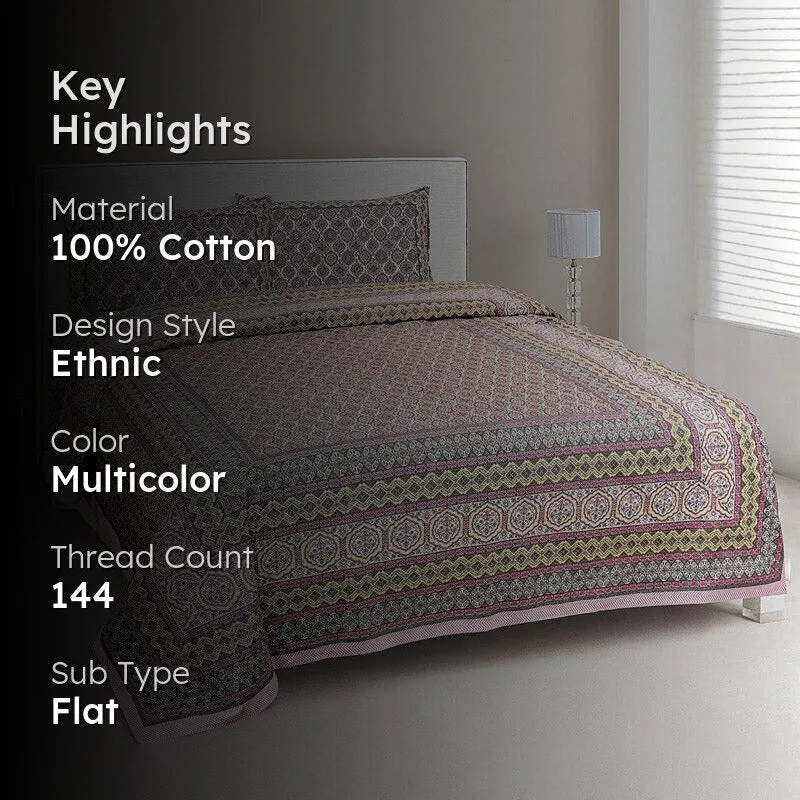 Amritasha Ethnic Cotton Bedsheet (Multicolor) - 144 TC media 2