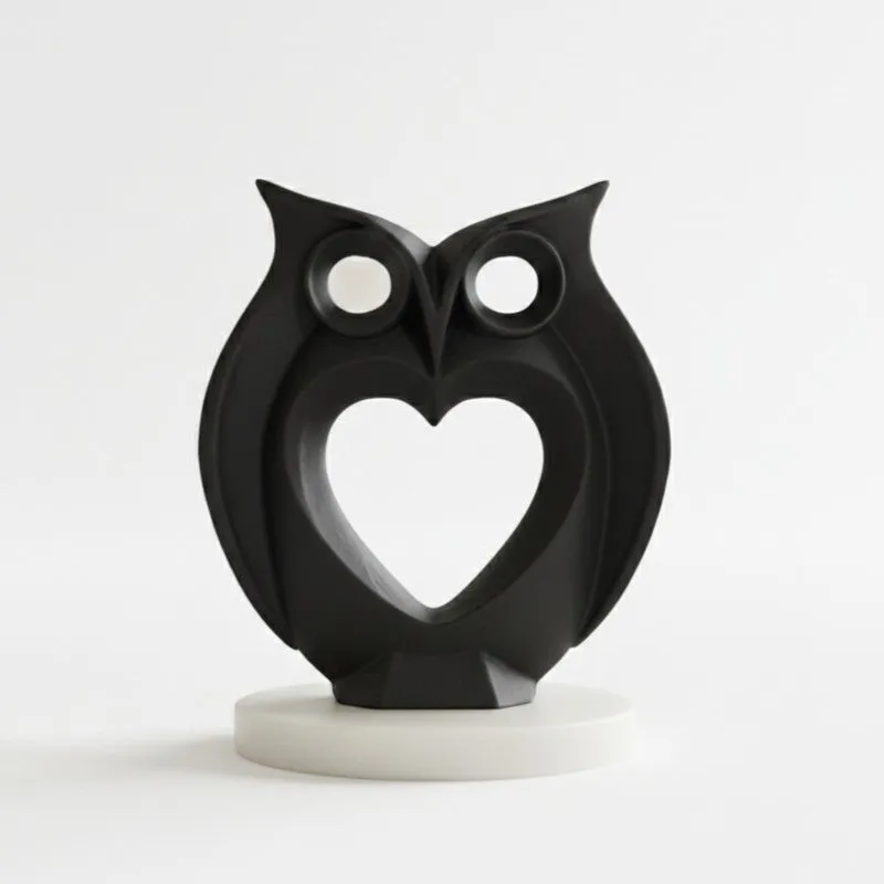 Heart Owl Resin Showpiece - Black media 7