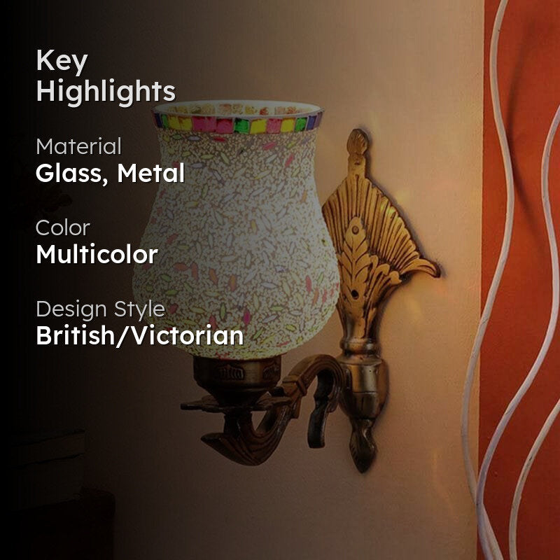 Speckled Mosaic Glass & Metal Wall Lamp media 2