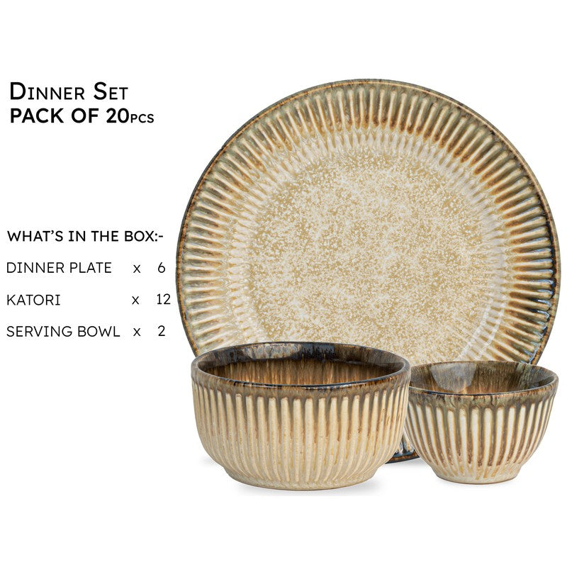 Rustic Beige Ceramic Dinner Set - 20 Piece Set media 5